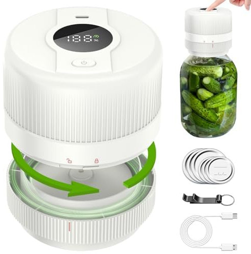 Mason Jar Vacuum Sealer Kit, Electric Sealer for Wide and Regular Mouth Mason Lids, Canning Vacuum Sealer Mason Jar, Automatic Vacuum Sealer Machine for Food Storage - White