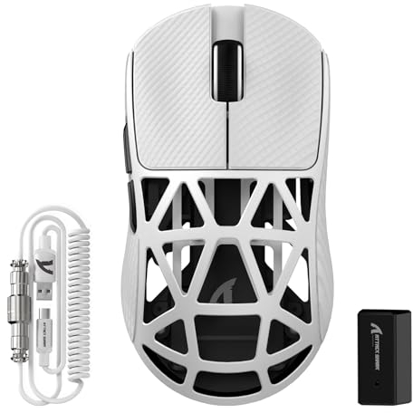 ATTACK SHARK R2PRO 45g Superlight Magnesiumlegierung Maus, PixArt PAW3950-Sensor, 42000 DPI, 8000Hz Kabellose Abfragerate, 2,4G/BT/Kabelgebundene Gaming-Mouse G502, mit Spiralkabel, PC/Mac, Weiß