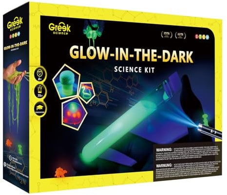 Greek Science 75+ Experimente für Kinder, Glühen im Dunkeln Experimentierkasten mit leuchtenden Reagenzglas, leuchtende Wellen, Bouncy Balls, Weihnachten Geburtstag Geschenk für Mädchen und Jungen