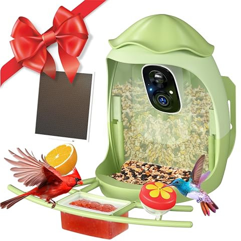 Vogelhaus mit Kamera – KI-Erkennung & 2K HD Live-Video,Vogelfutterhaus mit Solarpanel für den Außenbereich für Wildvögel im Garten, Echtzeit-Warnungen, Ideale Geschenke für Vogelliebhaber, 2,4GHz WLAN