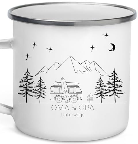 Little Mathilda Emaille Tasse Camping personalisierte Campingtasse mit Namen Kaffeetasse Zubehör Wohnmobil Wohnwagen Van Geschirr Edelstahl Becher Campingküche Geschenk für Camper