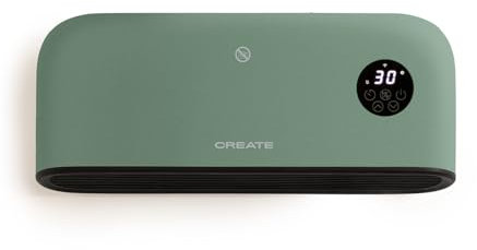 CREATE/WARM WALL PRO/Calefactor de pared o suelo con WiFi verde sage/Control desde la app, hasta 20m², detección de ventanas abiertas, interruptor antivuelco, 3 modos, pantalla LCD, 2000W