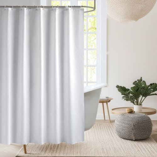 White Shower Curtain,Mould Proof and Mildew Resistant Extra Long Shower Curtain Liner 180 x 180cm(71 x 71 Inch) Drop,100% PEVA Machine Washable Waterproof Bathroom Shower Curtain