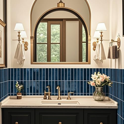 Alwayspon 10 Sheet 12''x 12inch Dark Blue Subway 3D Self Adhesive Wall Tile Sticker Transfers, Peel and Stick Self Adhesive Waterproof Splashback Stick on Tile Decals for Kitchen Bathroom Wall
