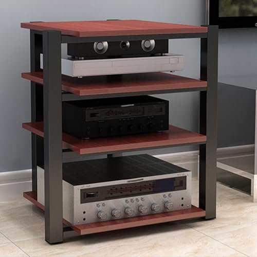 Audio Rack Hifi Regal Modernes Stereo-Rack, 4 Etagen – 90 Cm Hoher Verstärkerschrank, HiFi-Medienregal Für Aufnahmeräume, Hotels, Cafés, Bodenstehender Audio-Video-CD-DVD-Plattenspieler-Halter(Teak)