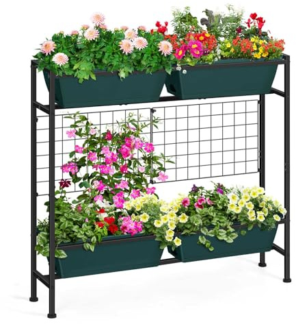 OYEAL Hochbeet mit Beinen und Rankgitter, 81,3 cm hoch, vertikaler Kräutergarten, Pflanzgefäß, für drinnen und draußen, erhöhte Blumenbeete für Gartenarbeit, Gemüse, Kräuter, Terrasse, Balkon