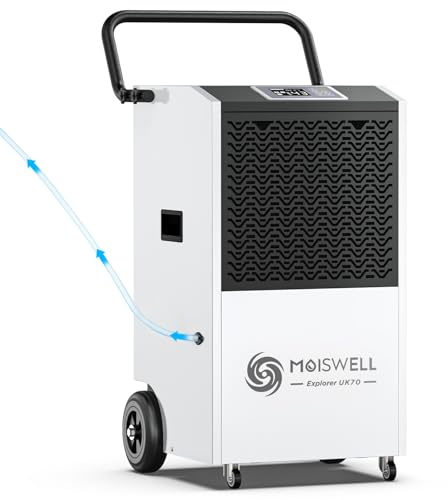 Moiswell 80L Commercial Dehumidifier with Pump, 350m³ Coverage Industrial Use Portable Dehumidifier with Wheels, Fit for Water Damage Restoration, Basement, Garage