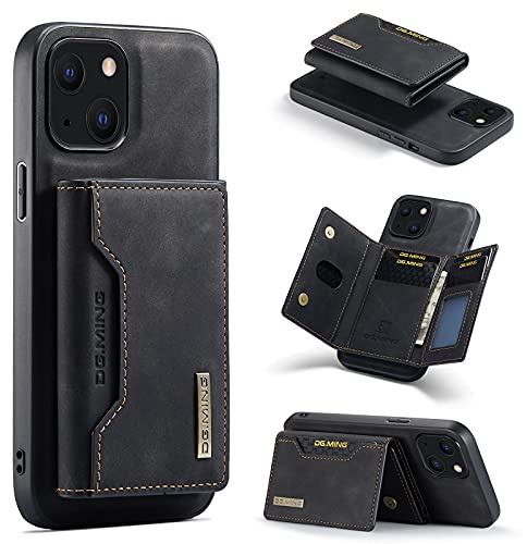 DG.MING Compatible with iPhone 13 Wallet Case, Detachable Magnetic Shockproof Protective Back Case for Women Men Folio Leather Wallet w Card Holder Kickstand Shockproof Case Black