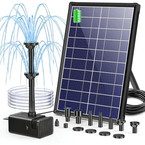 Biling Solar Teichpumpe mit Akku, 8W 300 l/h Leise Solarpumpe mit 8Düsen, Solar Springbrunnen außen mit Bachlaufschlauch für Gartenteiche Belüftung bis 500L, DIY Mini Wasserspiel Fontänen