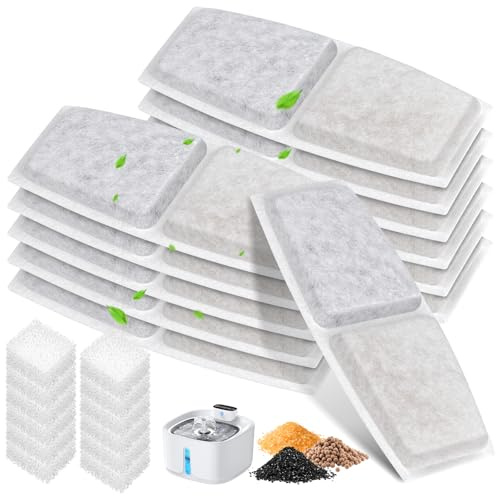 12 Packungen Katzenbrunnen Filter kompatibel mit ‎Pliera W01SP 3,2L Trinkbrunnen für Katze,inkl. 12 Aktivkohlefilter Ersatzfilter & 12 Schwammfilter für Pliera W01SP Katzenbrunnen