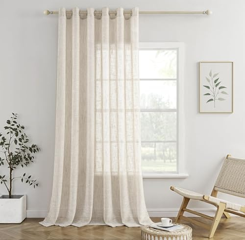 MIULEE Gardinen mit Ösen, Leinenoptik 200x245 cm Natur, 1er Set | Moderne Lichtdurchlässige Fensterschals für Wohnzimmer, Küche & Schlafzimmer, Durchscheinende Dekorative Schlaufenschal