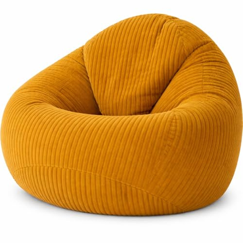 GlückBean Sitzsack Cord XXL mit EPS-Perlen Füllung – Ergonomischer Bean Bag Sessel für Erwachsene & Kinder – Weich, Formstabil & Pflegeleicht – Indoor Lounge Sitzsack (Gelb, XXL)