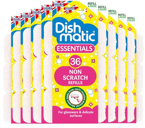 Dishmetic's White Non Scratch Refill Sponges – 36 x Non Scratch Replacement Heads for Dishmetic's Handle Brushes Tough Antibacterial Scouring Pads for Glassware & Delicate Surface