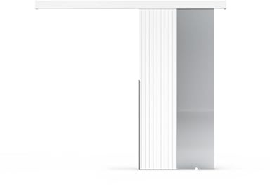 VIKK - Schiebetür Komplettset mit Tür - Schiebetür - H 205cm, B 96cm - für Nischen, Flur, Abstellraum, Garderobe - Einseitig, mit Rollensystem - Modell: Nord - Weiß, mit Lamellen Weiß + Spiegel