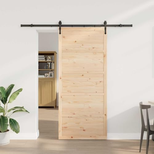 Emmtore Puerta Corredera Natural 90 x 208 cm Madera de Pino Maciza, Separador de Madera