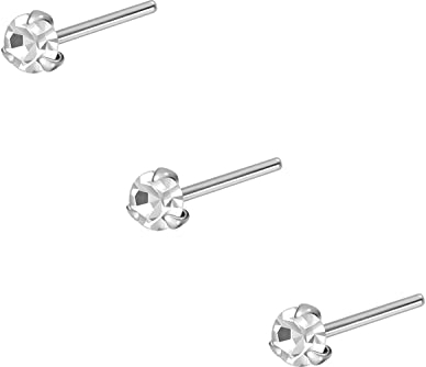PIERCINGLINE 3er SET 925er STERLING SILBER Nasenpiercing RUNDE KRISTALLE Piercing Nase Stecker biegbar Kristallklar