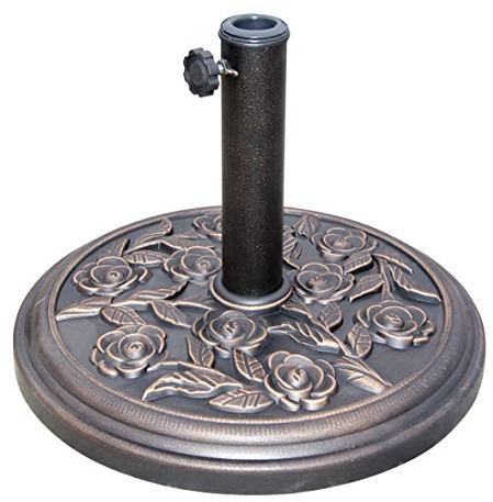 GardenKraft 16860 Heavy Duty Resin Parasol Base/Stylish Rose Design / 9kg Weight/Maximum Pole Diameter 48mm / Easy Screw Mechanism to Secure Parasols/Black Colour