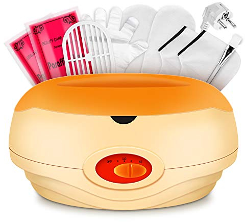 YAOBLUESEA Paraffinbad Set für Hände und Füße Paraffin Wachsbad Schnellheiz-Wachserwärmer 200W 3000mL mit 4x200g Wachs und Zubehör Orange