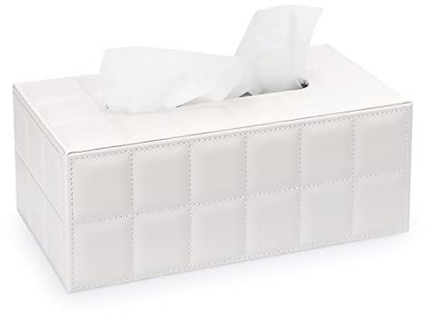 BTSKY, Scatola porta fazzoletti rettangolare in pelle di poliuretano, di colore bianco, elegante decorazione per casa e ufficio