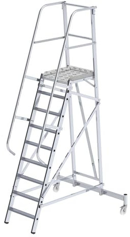 eurokraft pro | Scala in alluminio a piattaforma | con rotelle | 9 gradini