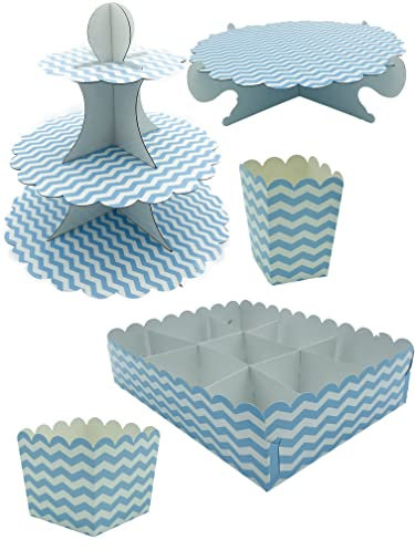 Kadisa Kit Completo Mesa Dulce para Celebraciones, Cumpleaños, Bodas, Comuniones, Fiestas, Candy Bar (Rayas Azul Pastel)