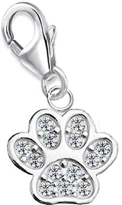 Goldene Hufeisen Pfötchen Zirkonia Charm Anhänger 925 Echt Silber Pfote für Armband Bettelarmband