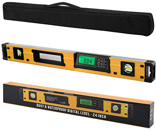 2PM TOOLS Digitale Torpedo-Wasserwaage und Winkelmesser, 61 cm, Neodym-Magnete, helles LCD-Display, IP54, staub-/wasserabweisend, intelligente Wasserwaage mit Tragetasche