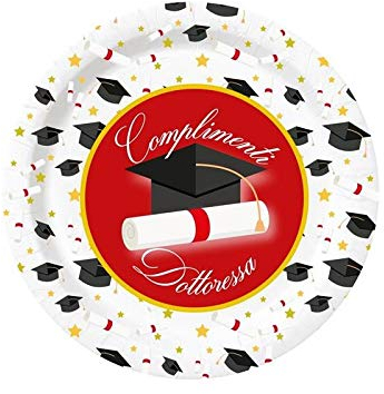 Di&Gi Piatti Carta Cm. 18 Laurea - Complimenti Dottoressa - Blister 8 Pezzi