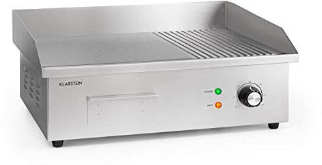 Klarstein Grillmeile 3000GR Pro - Electric Grill Plate, Grill Surface: 54,5 x 35 cm (2/3 Smooth & 1/3 Ribbed), infinitely Variable 50-300°C, 3000 W, Splash Guard, Stainless Steel