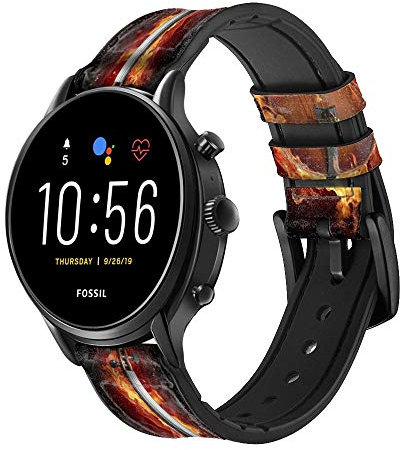 Fire Violin Cinturino in pelle e silicone Smartwatch per Fossil Mens Gen 5E 5 4 Sport, Hybrid Smartwatch HR Neutra, Collider, Womens Gen 5 taglia (22mm)