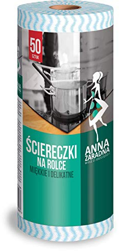 ANNA ZARADNA Hochwertiges Wischtuch auf Rolle/Küchenrolle Waschbar/Fauler Lappen Putztücher/ 50 stück/Blaue Welle/Vorperforiert zum Leichteren Abreisen