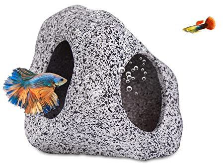 Ameliade Aquarium Decorations Cave Fish Tank Accessories Rock Decor for Shrimp Cichlid Hiding Breeding Small Fish Bowl Hide Decoration Betta Toys Hideout Stones House（Medium）