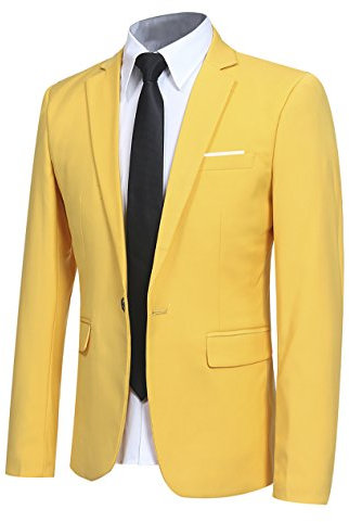 Allthemen Blazer da Uomo Slim Fit Formale Giacca da Abito One Button Monopetto Casual Tuxedo Suit Giacche Smart Blazer Giallo S