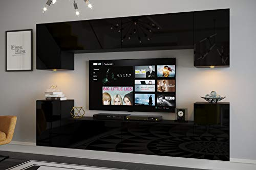Furnitech Nicole AN294 Wohnwand Möbel Schrankwand Wandschrank Mediawand mit Led Beleuchtung Wohnzimmer (AN294-18B-HG1, LED weiß)