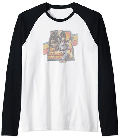 Star Wars Vintage Darth Vadar Boba Fett Action Poster Raglan Baseball Tee