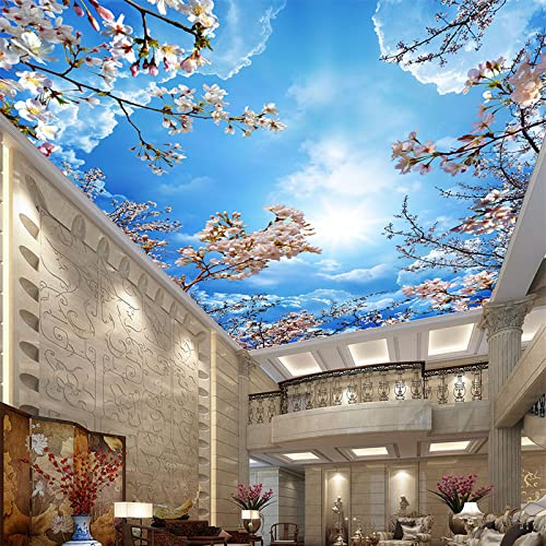 Romantischer blauer Himmel weiße Wolken Kirschblüten Fototapete 3D Decke Wandbild Wohnzimmer Thema Hotel Pastorale Dekor Tapete