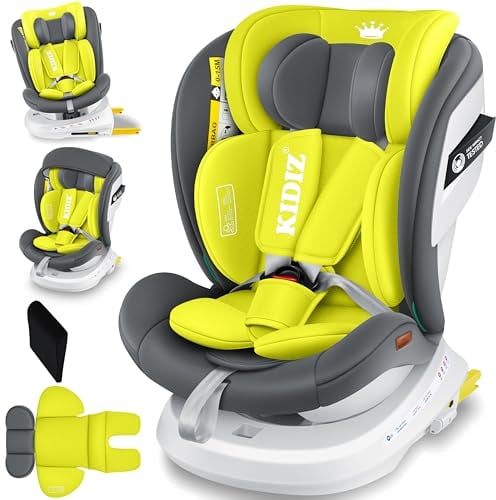 KIDIZ® Kindersitz Baby Autositz Kinderautositz Isofix Top Tether 360° drehbar Gruppe 0/1/2/3 ab Geburt 0-36kg Mit Sonnenschutzdach Seitenschutz 5 Punkt Gurt Kopfstützenverstellung ECE R129 Grau