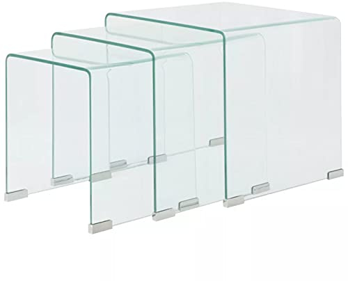 Susany Set de 3 Multifuncional Mesas de Centro Apilables Nido de Salón Mesa de Cristal Mesita de Noche Mesa de Café Mesa Auxiliar de Vidrio de Seguridad Templado Claro
