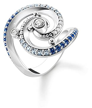 THOMAS SABO Ring Welle mit blauen Steinen 925 Sterlingsilber, Geschwärzt