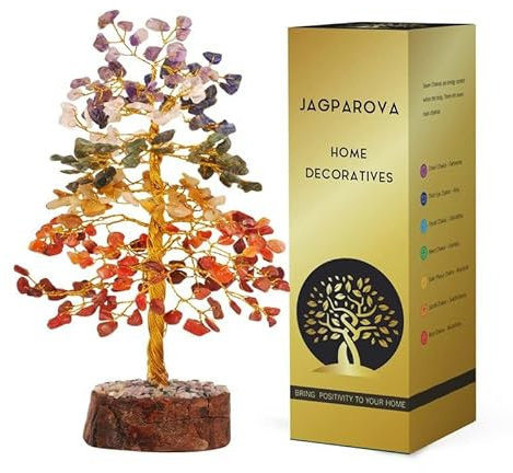 JAGPAROVA 7 Chakra-Baum – Kristall – Edelsteinbaum – Feng Shui – Chakra-Kristalle – Kristallbaum – Geldbäume – Chakra-Baum des Lebens – Reiki-Geschenke – Kristalldekor – Kristall-Bonsai-Baum