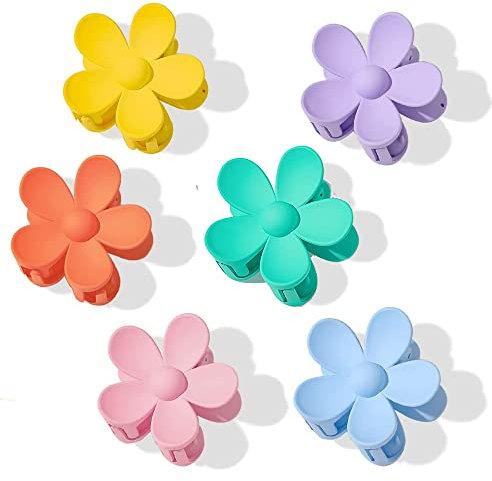 Mabufun 6 Pcs Flower Claw Clips Flower Hair Clips for Women Girls Thick Hair Matte Big Hair Claw Clips Non Slip Strong Hold Hair Barrettes Headwear Accessories for Thin Hair (Multicolor A)