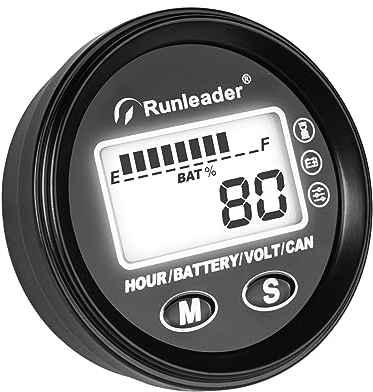Runleader LCD 12V a 48V Indicatore del livello della batteria,Indicatore di ore e tensione,Comunicazione dati CAN - Adatto per tipo di batteria al piombo acido LiFePO4 Gel Trojan AGM,auto elettrica.