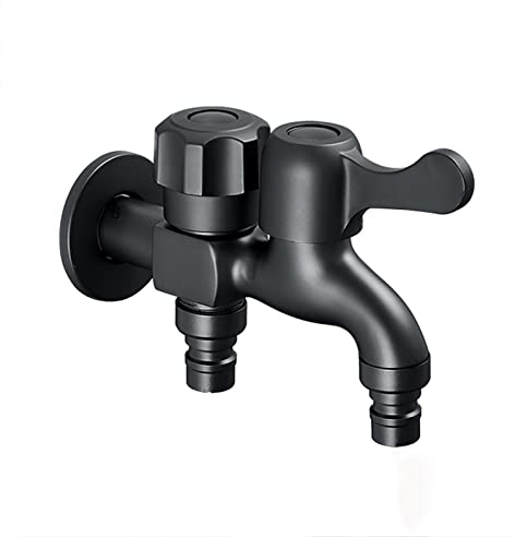 Wasserhahn garten doppelwasserhahn schwarz one in two out aussenwasserhahn frostsicher 1/2 zoll doppel wasserhahn aussen für Küche Schwarz B