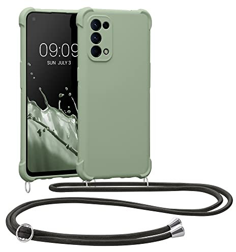 kwmobile Necklace Case kompatibel mit Oppo Find X3 Lite Hülle - Cover mit Kordel zum Umhängen - Silikon Schutzhülle Graugrün