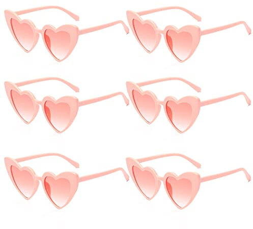 HEAWAA 6 Stück Vintage herzförmige Sonnenbrillen für Frauen, modische Retro-Brillen für Mädchen, Frauen, Einkaufen, Reisen, Sommer, Party, Make-up-Zubehör (Rosa)