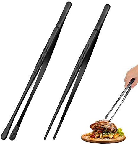 2 Stück Kochpinzette Edelstahl,Koch Pinzette Küche 25.5cm,Küchenpinzette,Grillpinzette Edelstahl,Fleischpinzette,Grill Pinzette,Spitz/Rund, zum Kochen,Grillen,Dekoration von Desserts und Getränken
