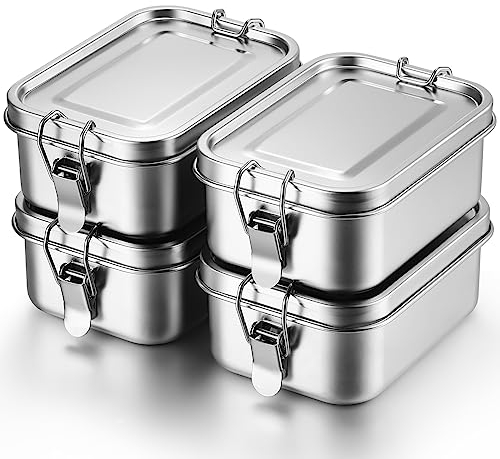 Umigy 4 Pcs Stainless Steel Food Containers Metal Bento Lunch Box Stainless Steel Food Storage Containers, Lockable Clips to Leak Proof, Reusable Dishwasher Snack Boxes for Work, Picnic (550ml)