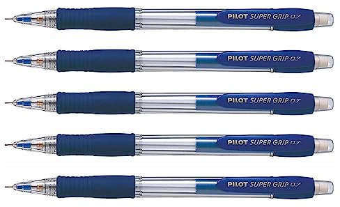 PILOT Lot de 5 Porte-mines SUPERGRIP H187 0,7 mm rechargeable bleu