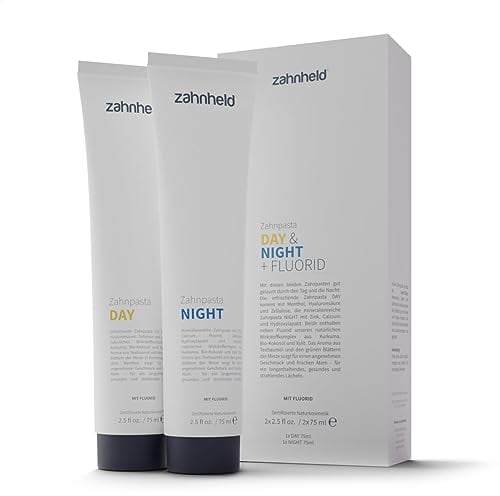 Zahnheld® Zahnpasta Day & Night mit Fluorid (2 x 75 ml Tube), tägliche Zahncreme, Zahnreinigung, mit Minzgeschmack | 6-facher Wirkstoffkomplex aus natürlichen Inhaltsstoffen
