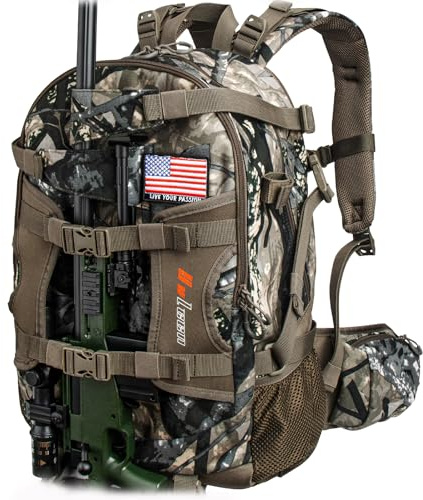 YVLEEN Hunting Backpack, Waterproof Camo Hunting Packs for Men, Durable Large Capacity Hunting Day Pack for Rifle Bow Gun